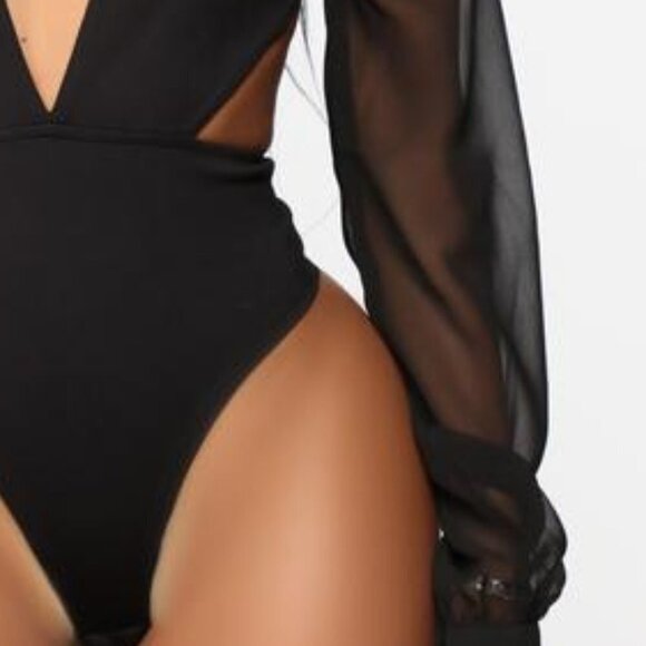 Fashion Nova Bodysuit Deep Plunge Making Decisions Black with Cut Outs - Picture 5 of 12